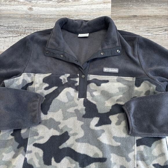 Columbia Benton Springs Black Gray Camo Womens L 1/2 Snap Pullover Fleece Jacket - Picture 1 of 10
